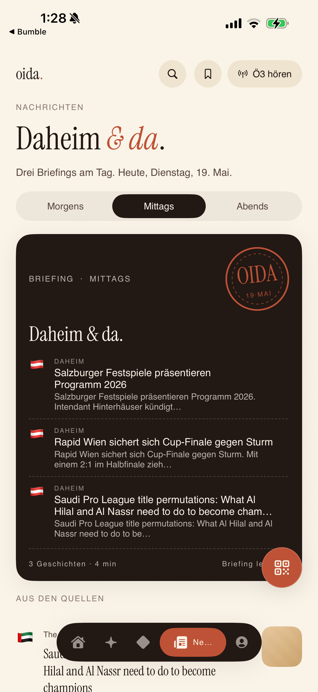 News-Ansicht mit Schmäh-Filter aktiv